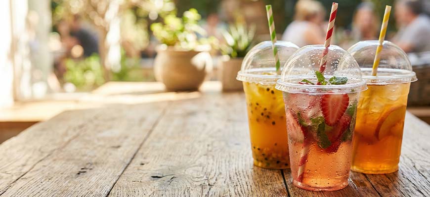 Plastic cups with domed lids